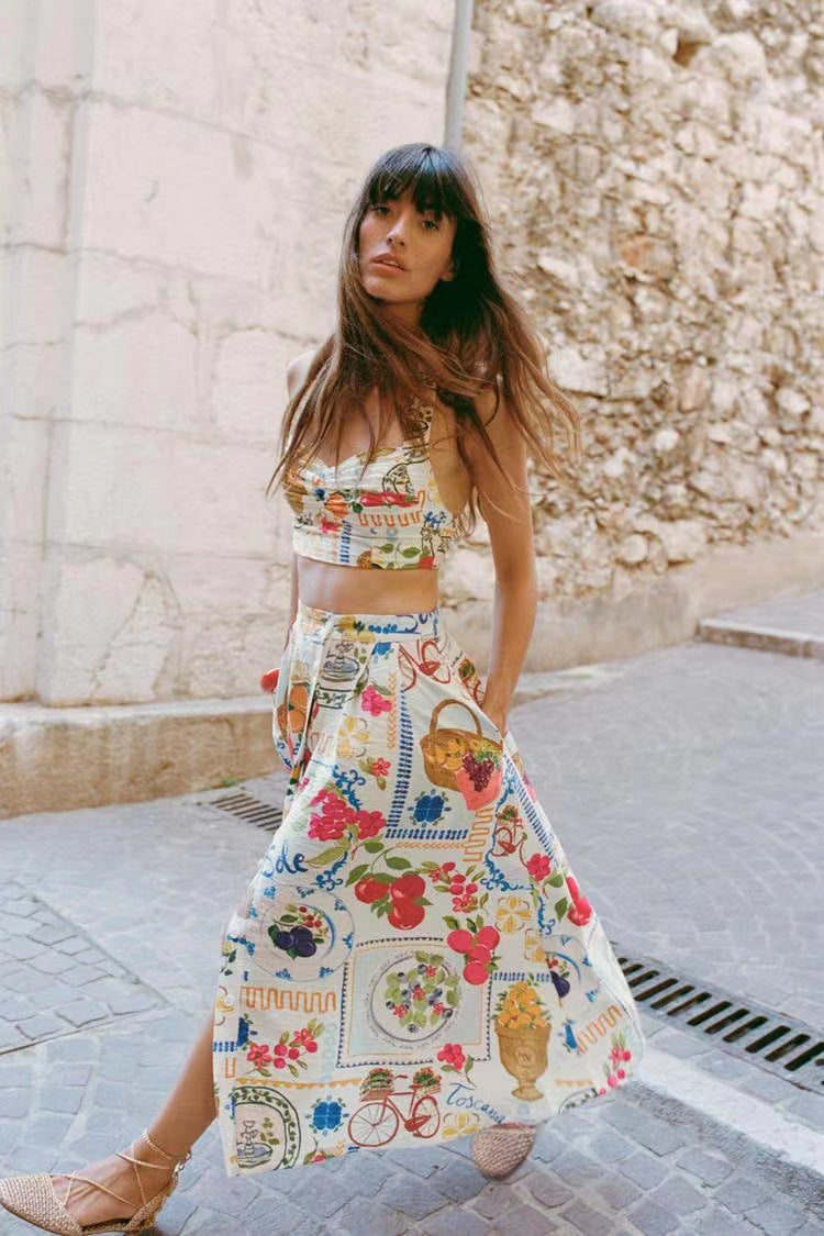 Holiday Women's Vacation Simple Style Color Block Linen Cotton and Linen Polyester Skirt Sets Skirt Sets