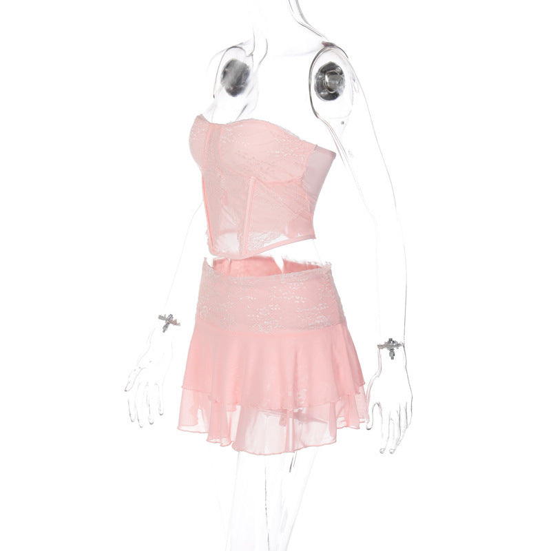 Swimming Pool Beach Women's Vacation Sexy Solid Color Spandex Polyester Lace Skirt Sets Skirt Sets