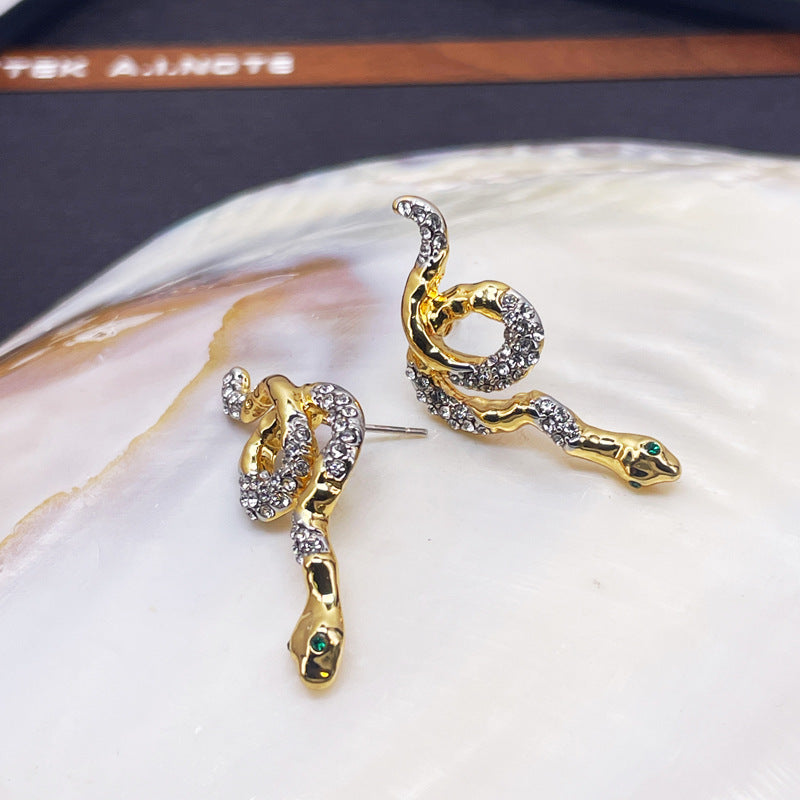 Serpent Crystal Stud Earrings with S925 Posts