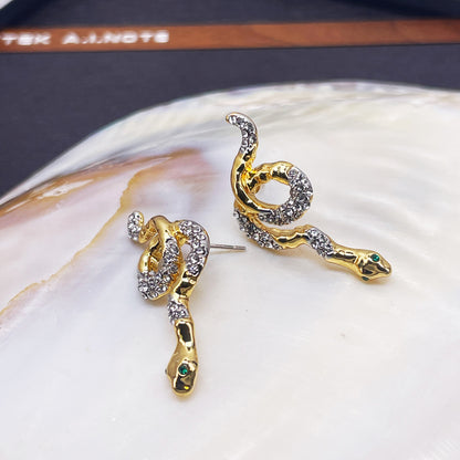 Serpent Crystal Stud Earrings with S925 Posts