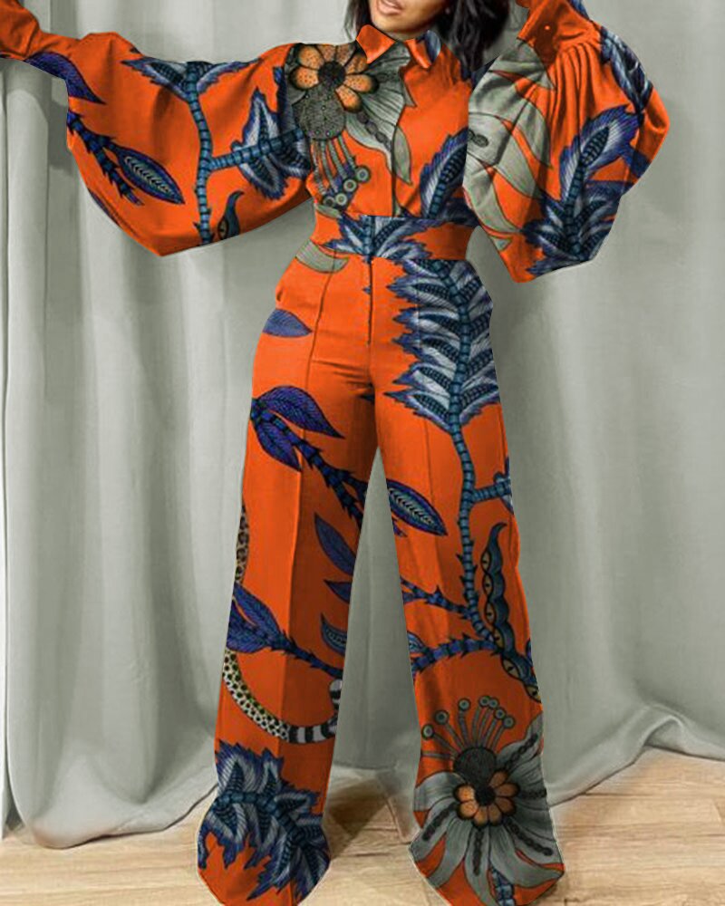 women's street casual printing full length printing jumpsuits