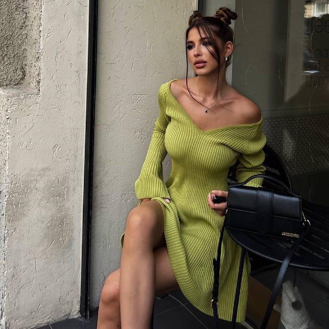 Women's Sheath Dress Simple Style V Neck Long Sleeve Solid Color Above Knee Holiday