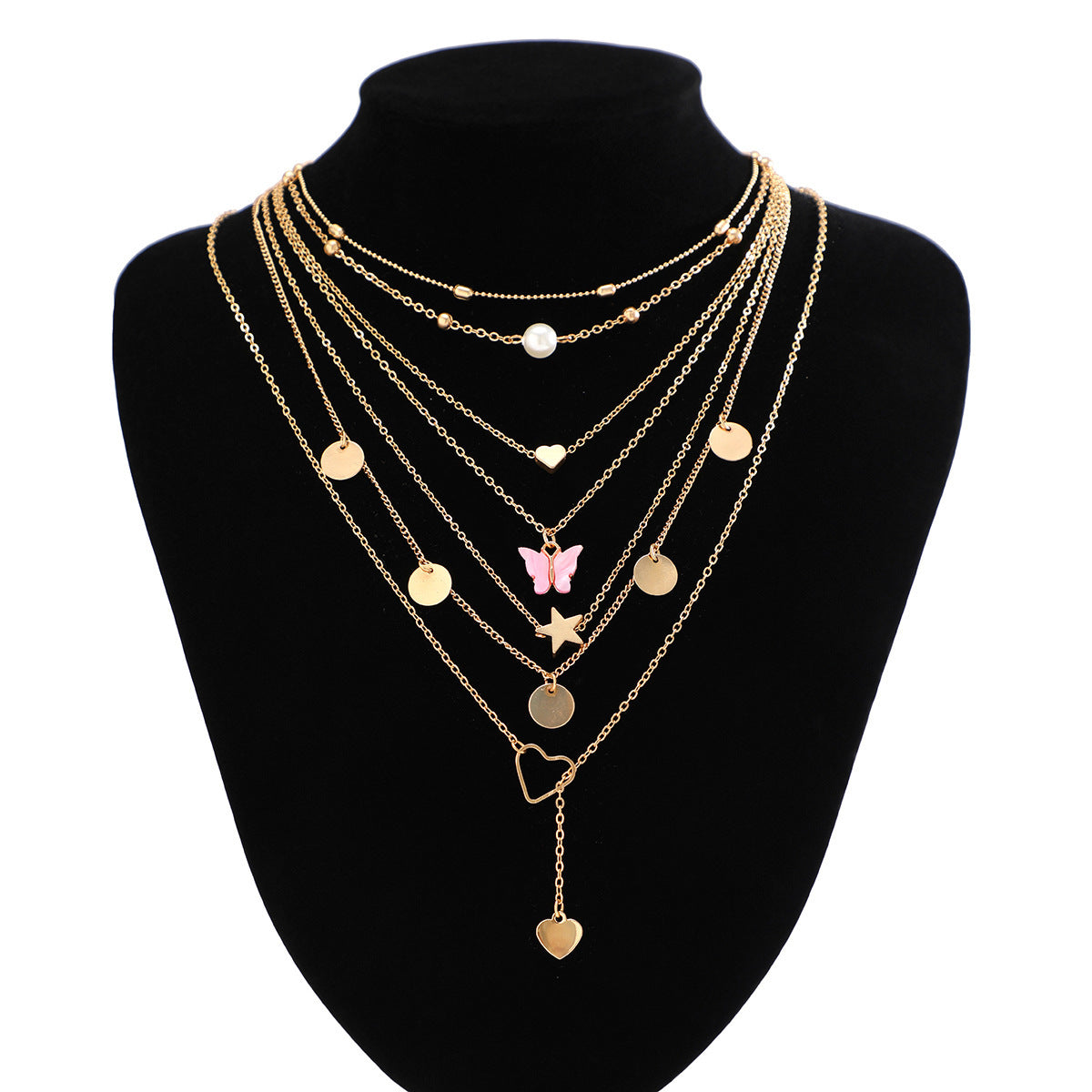 Jewelry Retro Star Heart Shape Arylic Alloy Copper Plating Pendant Necklace