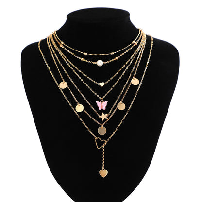 Jewelry Retro Star Heart Shape Arylic Alloy Copper Plating Pendant Necklace