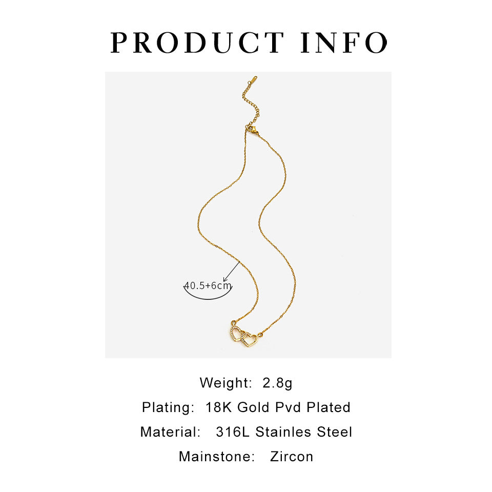 Jewelry Simple Style Heart Shape 316L Stainless Steel  18K Gold Plated Pendant Necklace