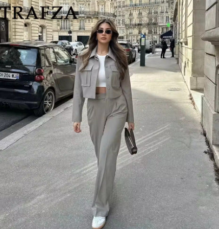 Daily Women's Casual Solid Color Polyester Pocket Pants Sets Pants Sets