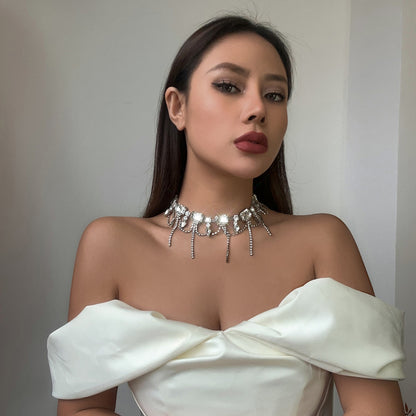 Glam Exaggerated Geometric Water Droplets Rhinestones Rhinestone Iron Tennis Chain Choker