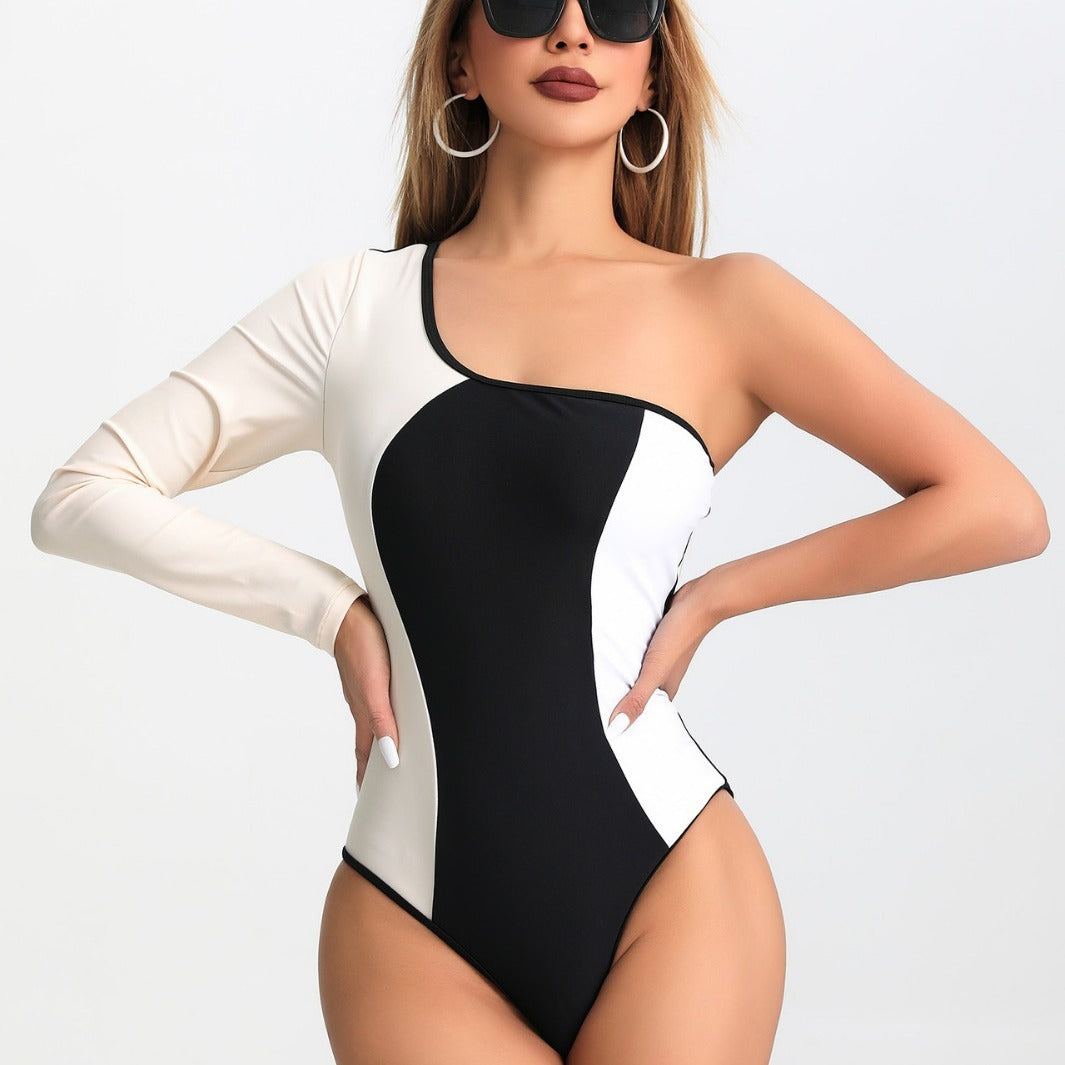 2024 new European and American long-sleeved one-piece sexy slim nylon women's swimsuit swimsuit cross-border foreign trade delivery