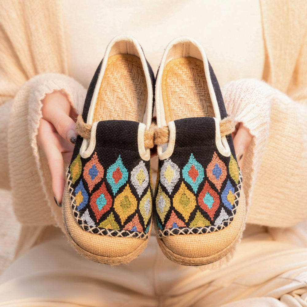 Women Ethnic Print Linen Flat Shoes