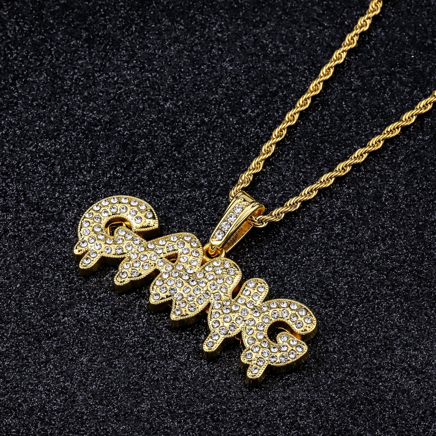 Hip-Hop Letter Rhinestones Alloy Twisted Rope Chain Pendant Necklaces