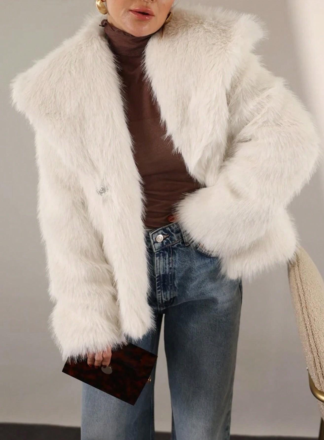 Women's Elegant Solid Color Coat Faux Fur Coat