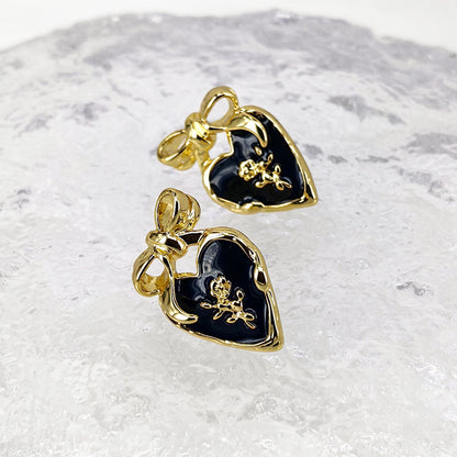 Enamel Bow Stud Earrings with S925 Posts