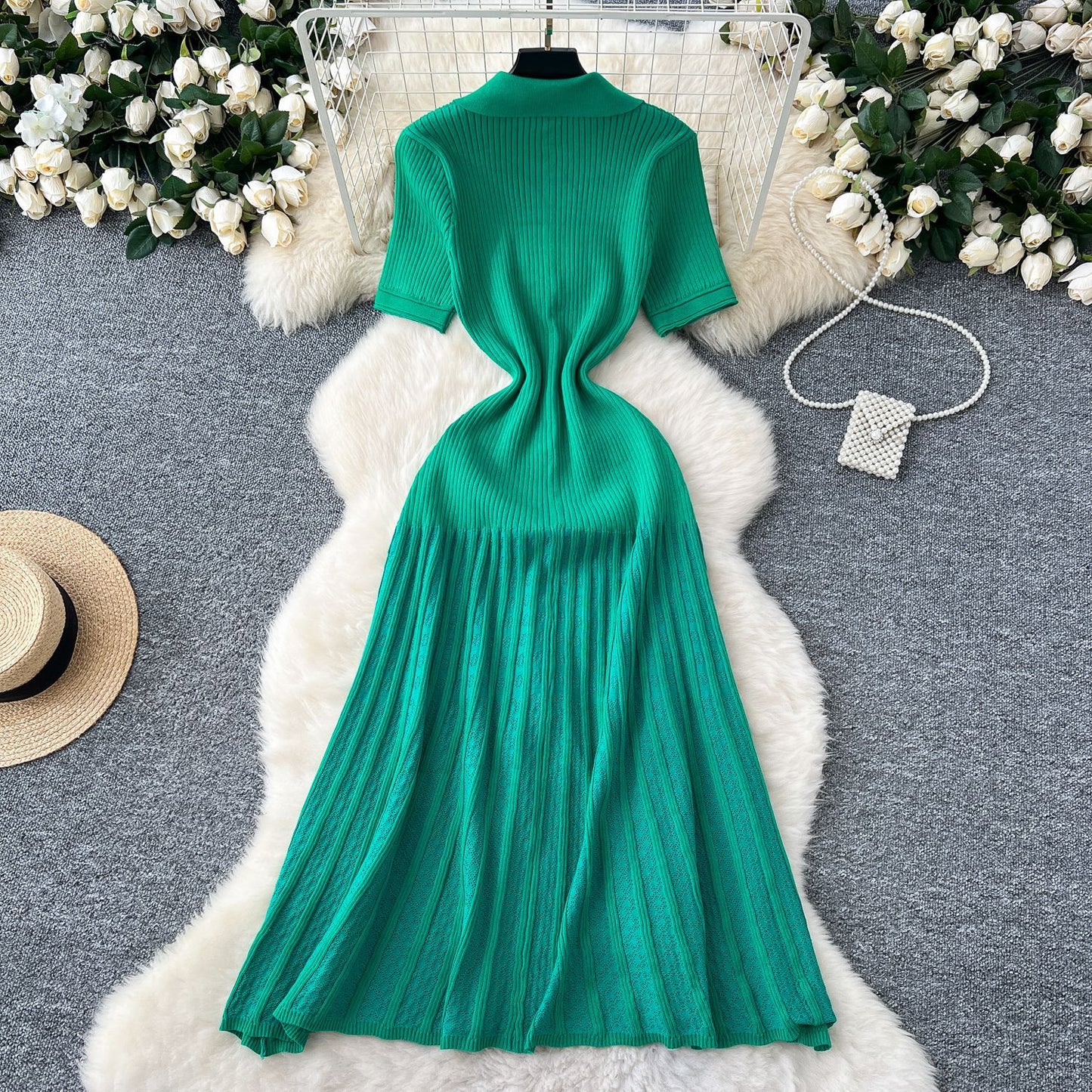 Women's Sheath Dress Simple Style Turndown Button Short Sleeve Solid Color Midi Dress Holiday