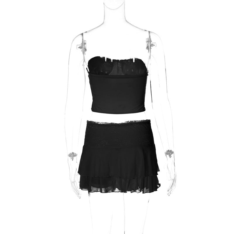 Swimming Pool Beach Women's Vacation Sexy Solid Color Spandex Polyester Lace Skirt Sets Skirt Sets