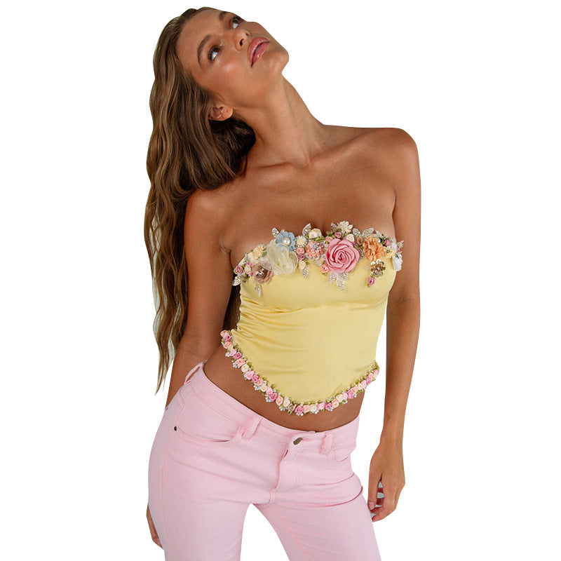 Women's Wrap Crop Top Sleeveless Tank Tops Streetwear Flower
