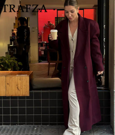 Women's Streetwear Solid Color Double Breasted Woolen Coat Woolen Coat