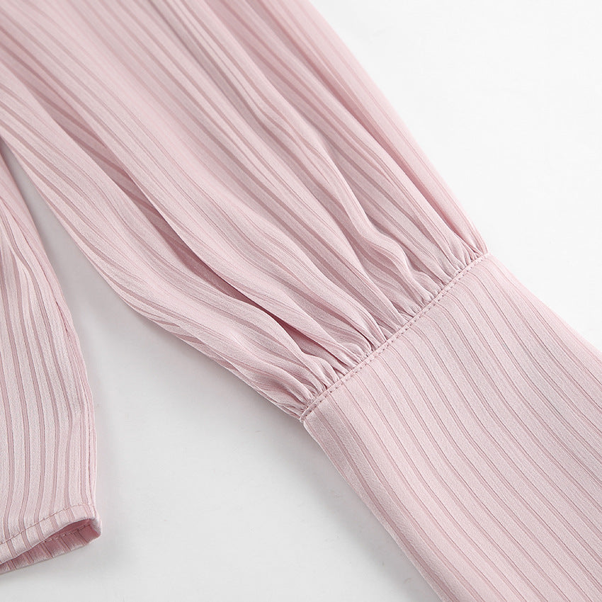 Women's Blouse Long Sleeve Blouses Hollow Out Elegant Stripe