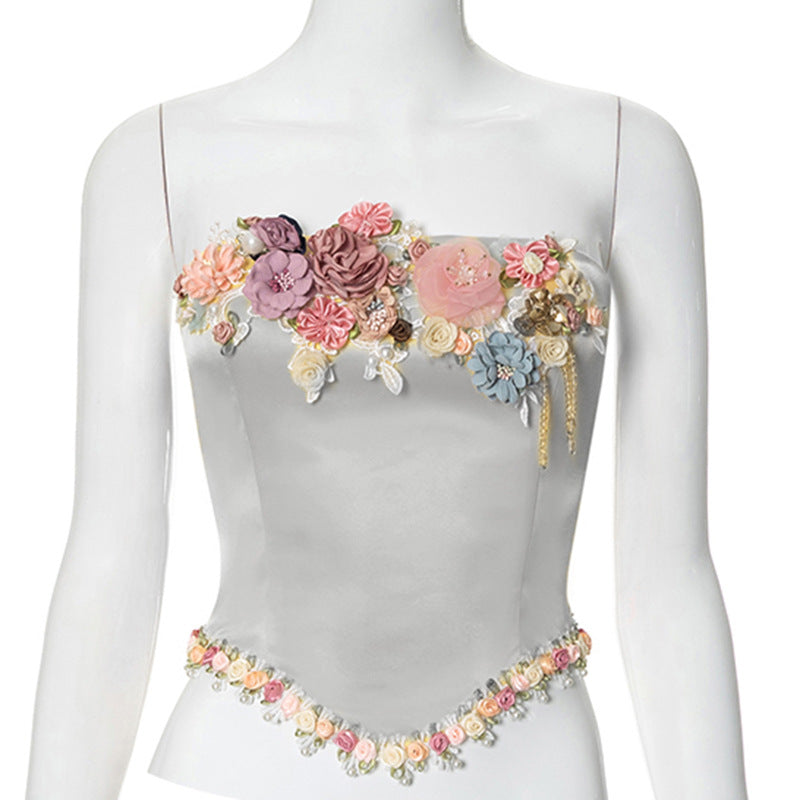 Women's Wrap Crop Top Sleeveless Tank Tops Streetwear Flower