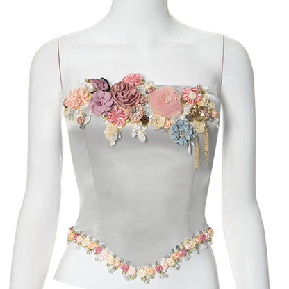 Women's Wrap Crop Top Sleeveless Tank Tops Streetwear Flower