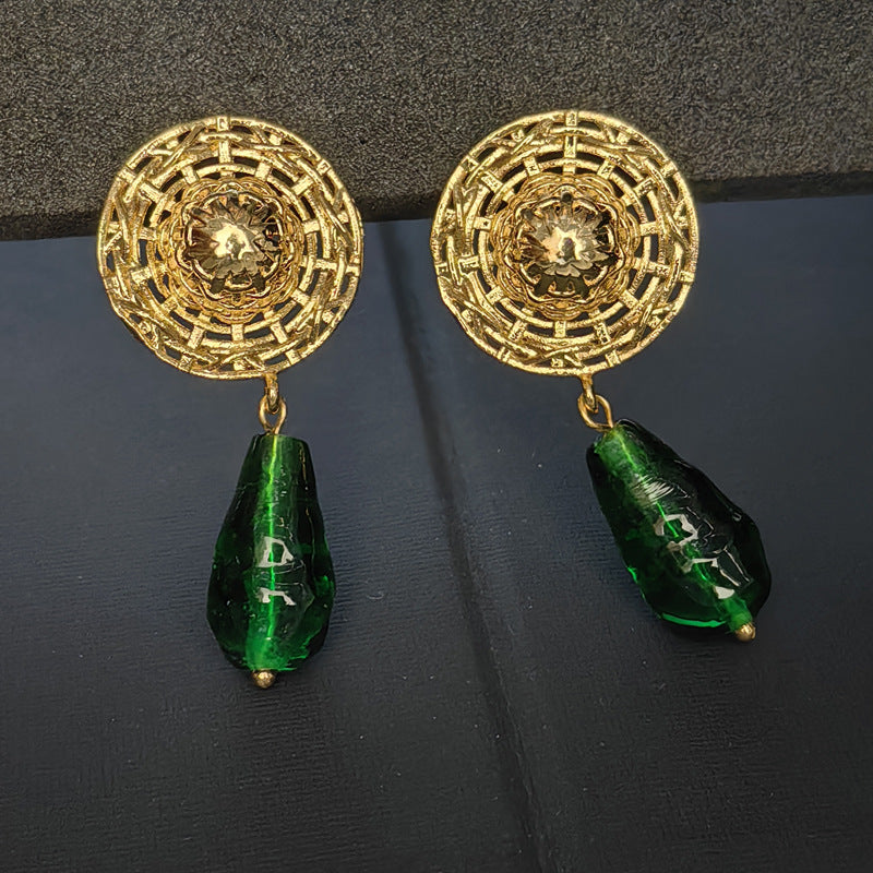 中古款欧美巴洛克琉璃耳环春夏新款简约设计耳钉925银针复古文艺