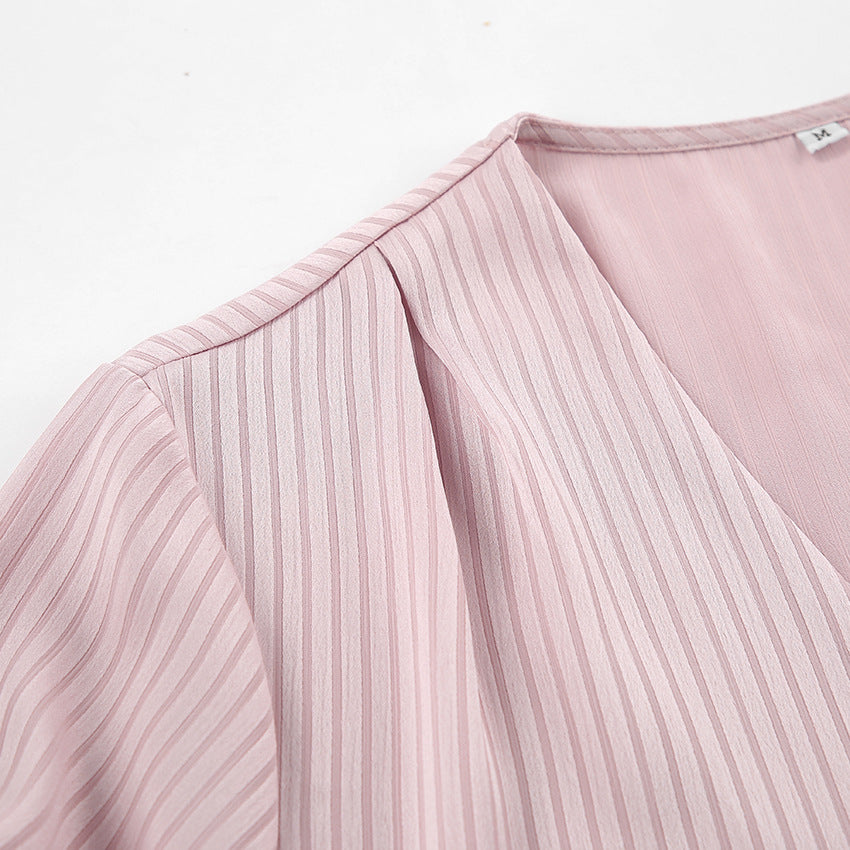 Women's Blouse Long Sleeve Blouses Hollow Out Elegant Stripe