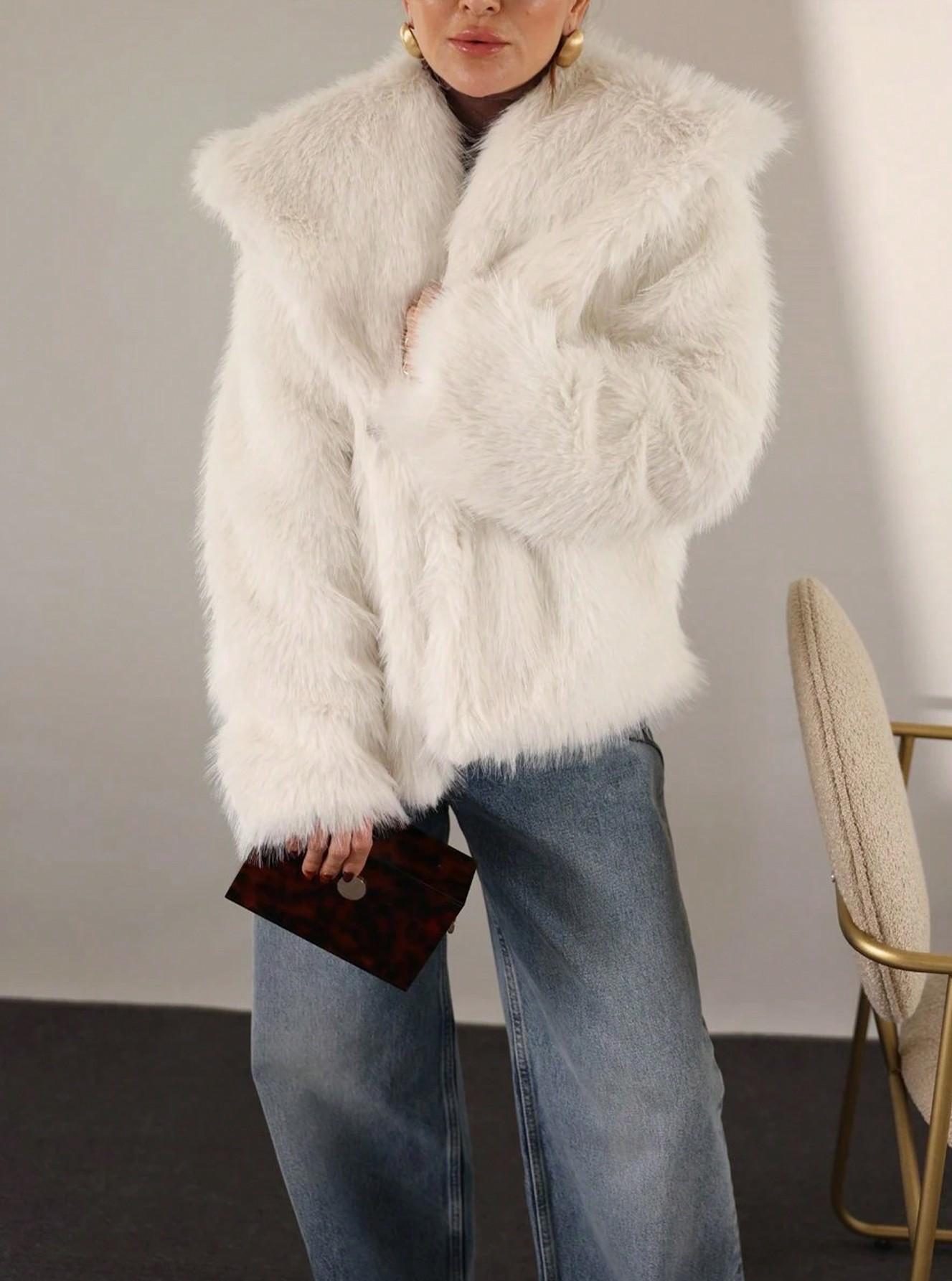 Women's Elegant Solid Color Coat Faux Fur Coat