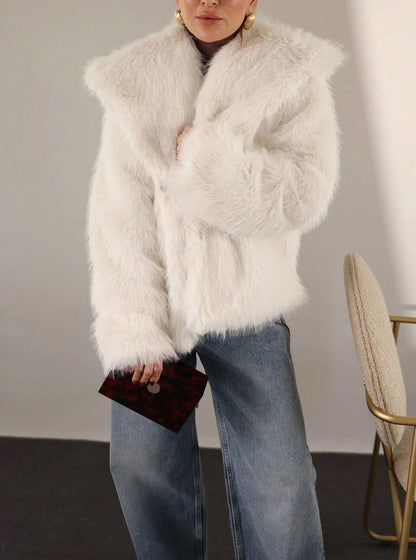 Women's Elegant Solid Color Coat Faux Fur Coat