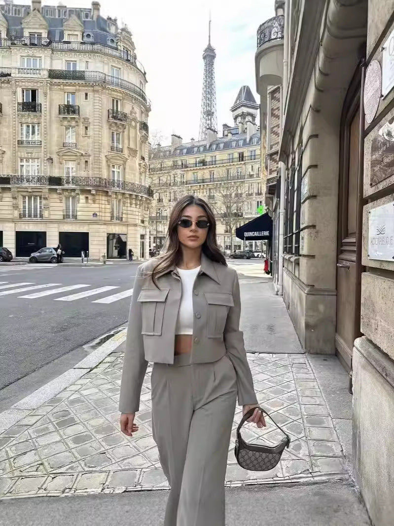 Daily Women's Casual Solid Color Polyester Pocket Pants Sets Pants Sets