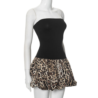 Women's Sheath Dress Streetwear Strapless Backless Sleeveless Leopard Above Knee Holiday