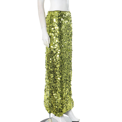 Summer Simple Style Glittery Polyester Maxi Long Dress Skirts