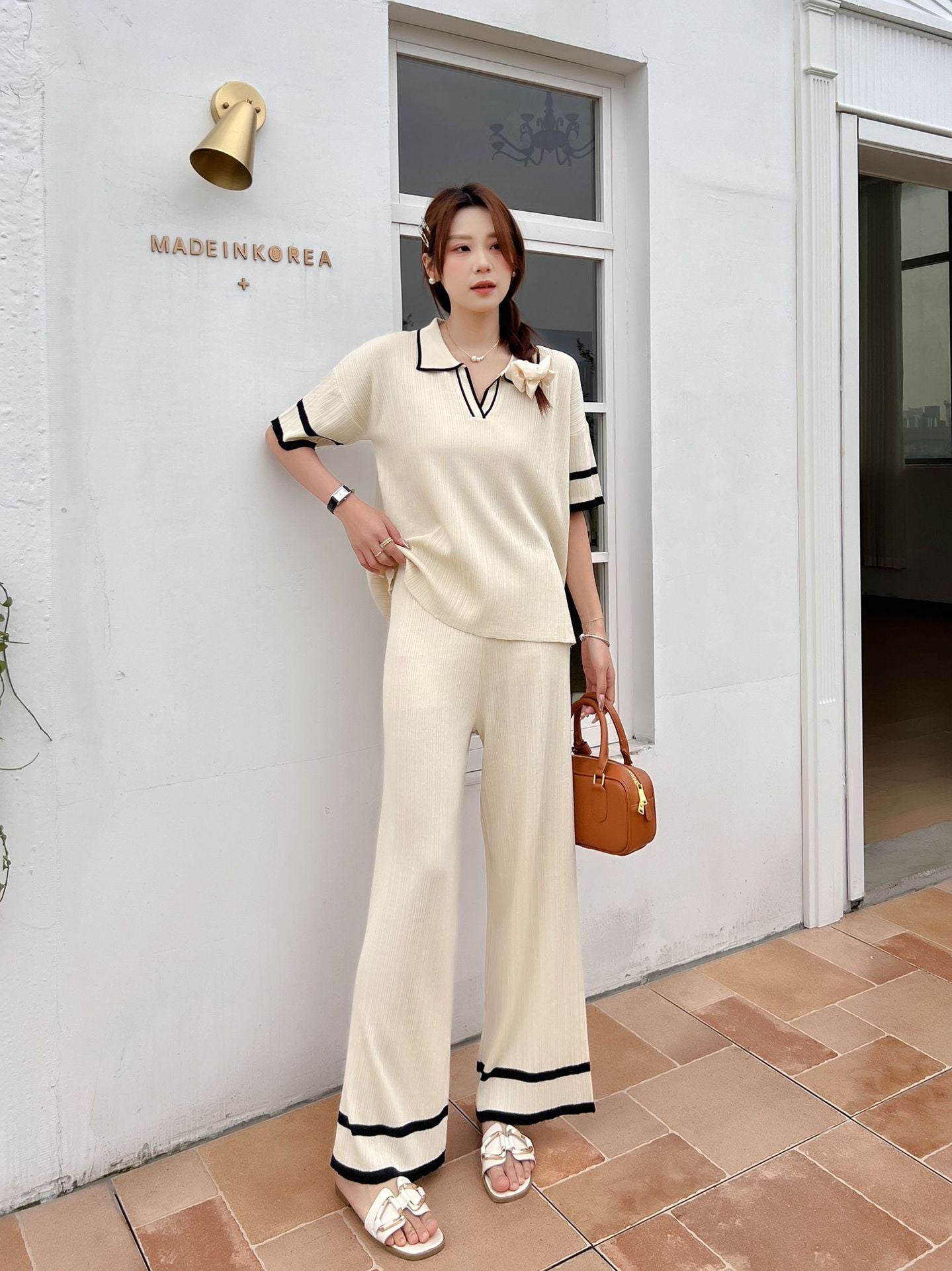 Daily Women's Casual Elegant Stripe Viscose fiber Pants Sets Pants Sets