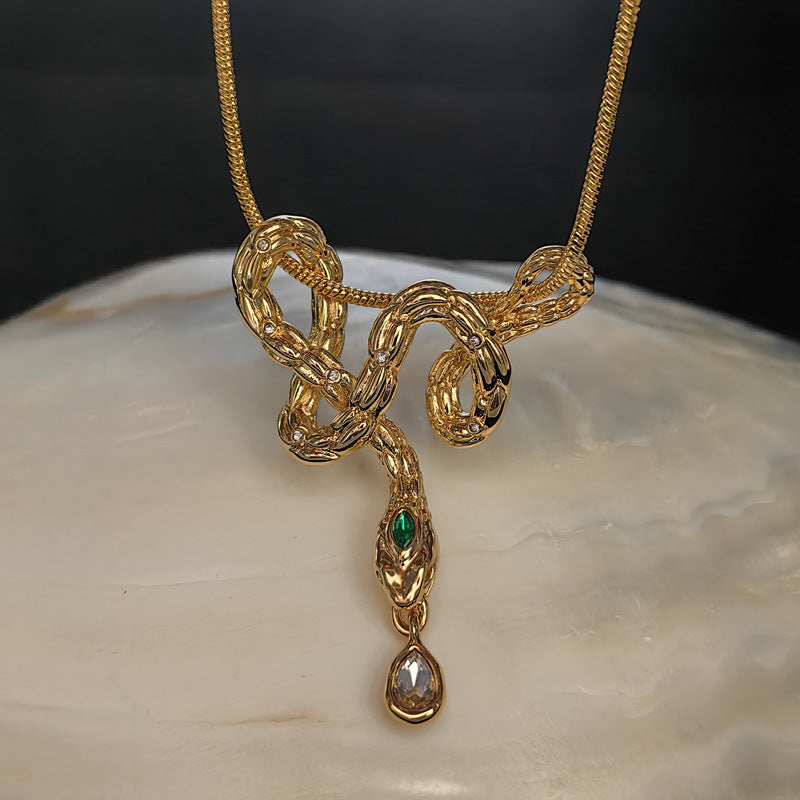 灵蛇系列项链设计师新款铜镀真金欧美中古vintage复古吊坠首饰品