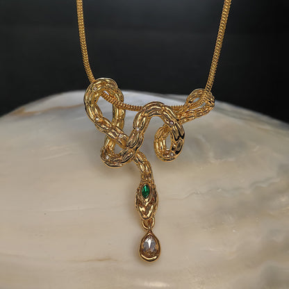 灵蛇系列项链设计师新款铜镀真金欧美中古vintage复古吊坠首饰品