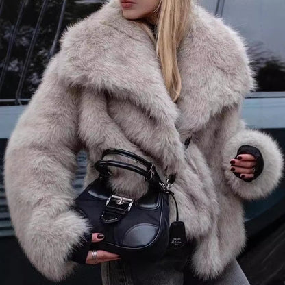 Women's Elegant Solid Color Coat Faux Fur Coat