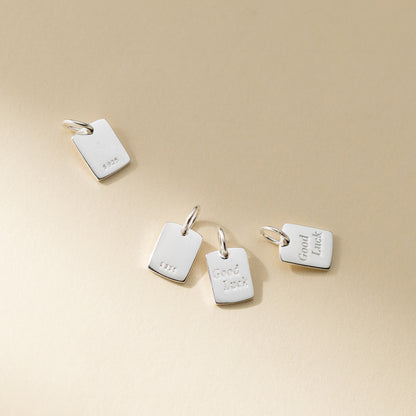 S925 Silver Seiko Electroplated English Good Luck Square Plate Glossy Pendant DIY Bracelet Necklace Decorative Pendant Q0113
