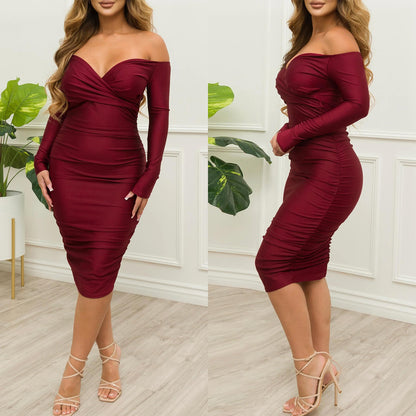 women's pencil skirt fashion boat neck patchwork sleeveless solid color midi dress daily