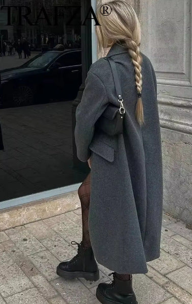 Women's Elegant Solid Color Double Breasted Coat