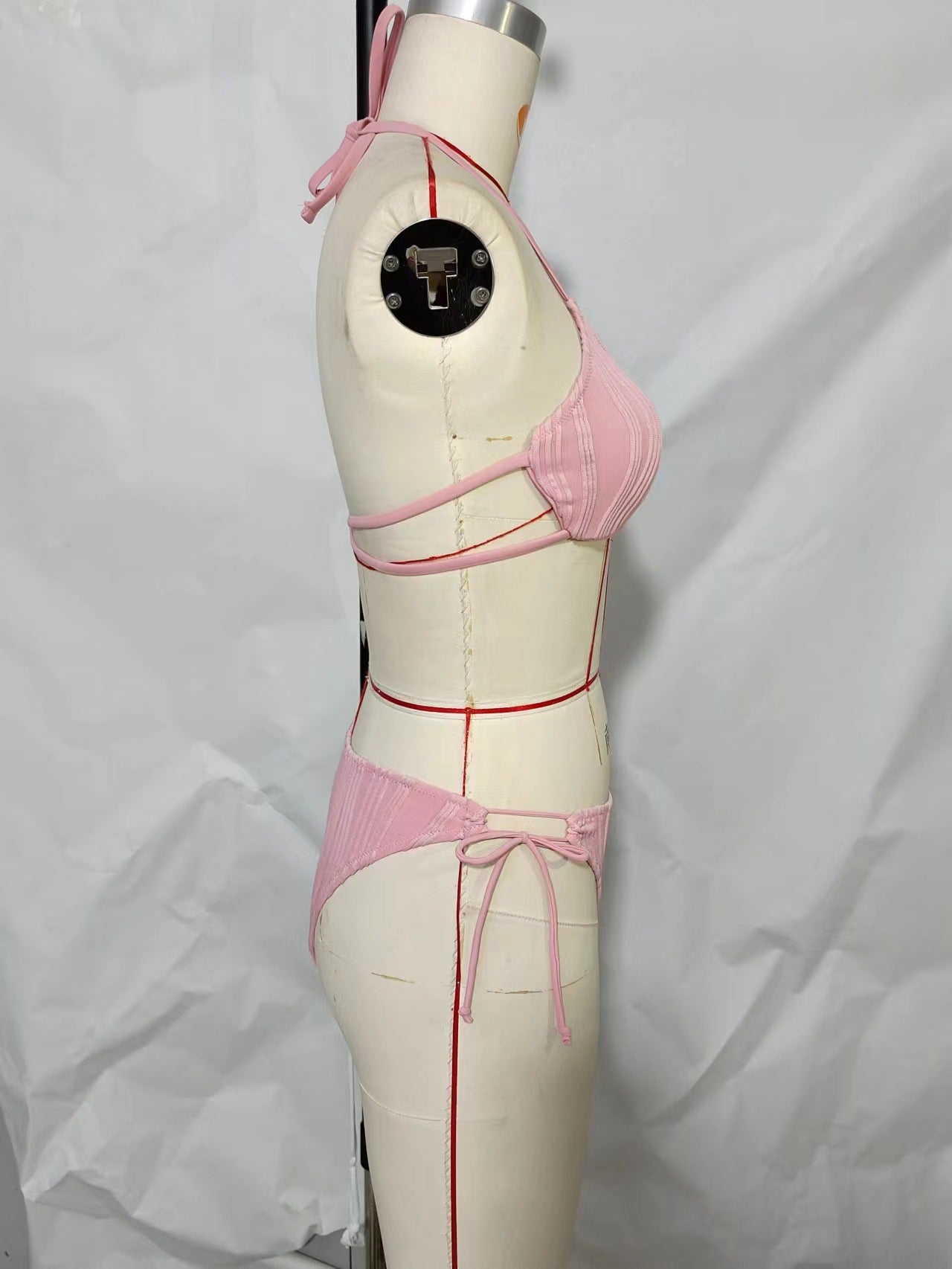 Women's Solid Color Stripe 2 Pieces Set Bikinis Swimwear