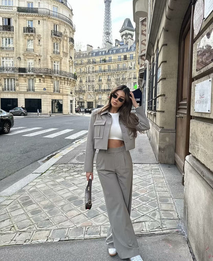 Daily Women's Casual Solid Color Polyester Pocket Pants Sets Pants Sets