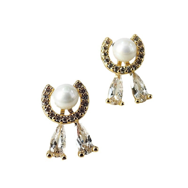 Full Crystal Pearl Stud Earrings with S925 Posts