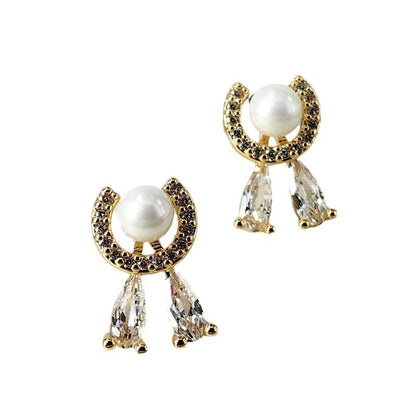 Full Crystal Pearl Stud Earrings with S925 Posts