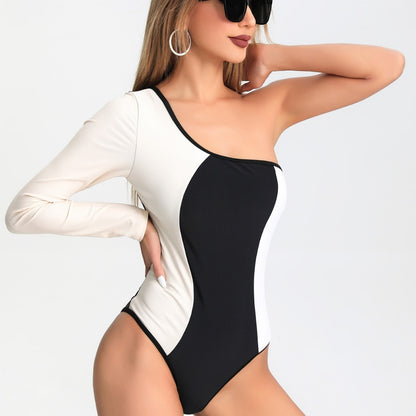 2024 new European and American long-sleeved one-piece sexy slim nylon women's swimsuit swimsuit cross-border foreign trade delivery