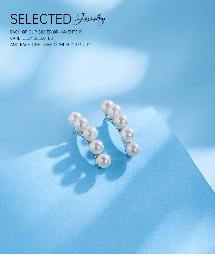 1 Pair 925 Sterling Silver Artificial Pearls 925 Sterling Silver Earrings Geometric Ear Studs