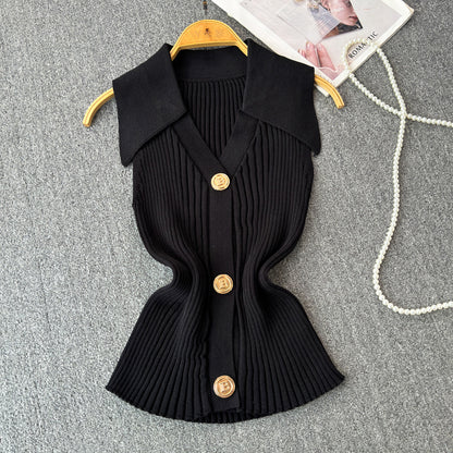 Women's Sweater Sleeveless Sweaters & Cardigans Knitted Elegant Stripe