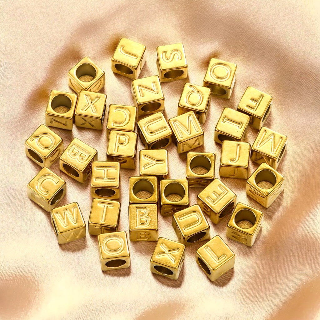 10 PCS/Package 7*7MM Hole 5~5.9mm Titanium Steel Gold Plated Letter Square Jewelry Accessories