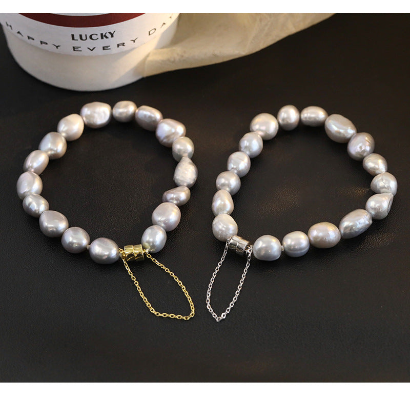 925 Sterling Silver Freshwater Pearl Beaded Chain Bracelets Casual Classic Style