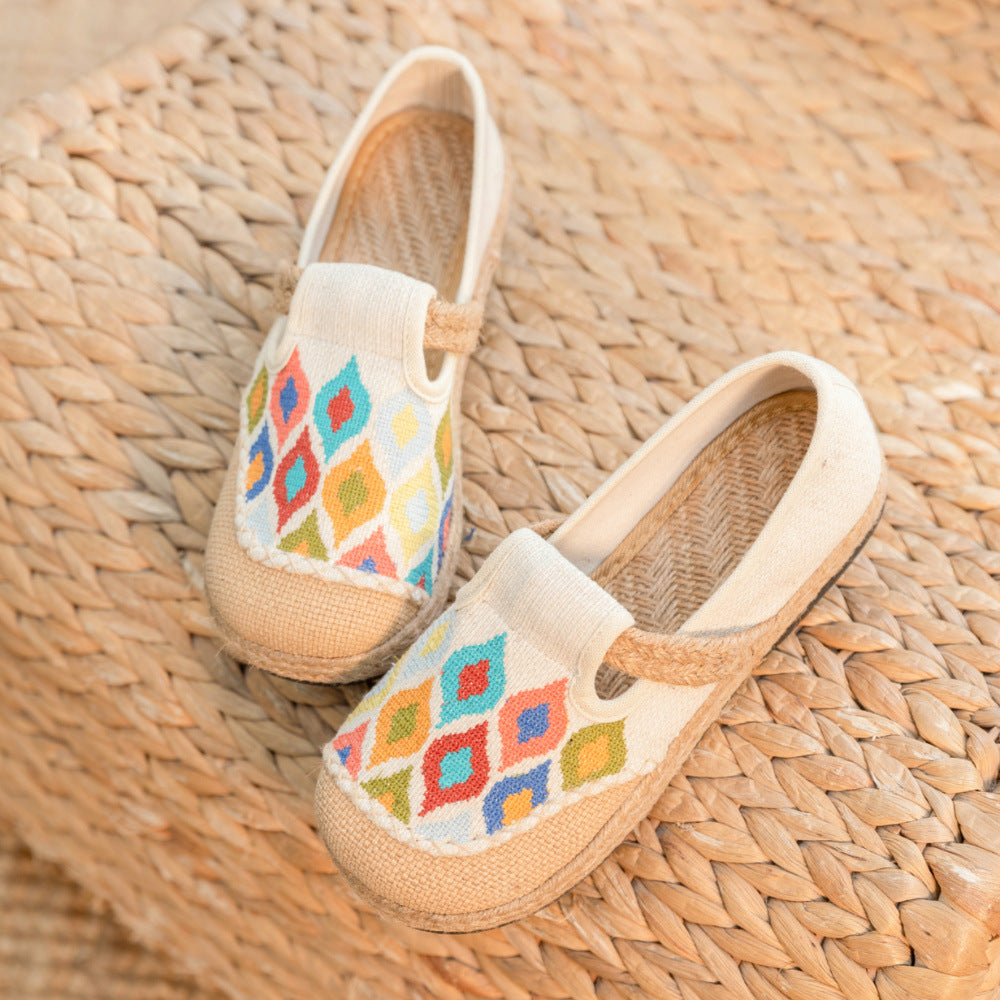 Women Ethnic Print Linen Flat Shoes