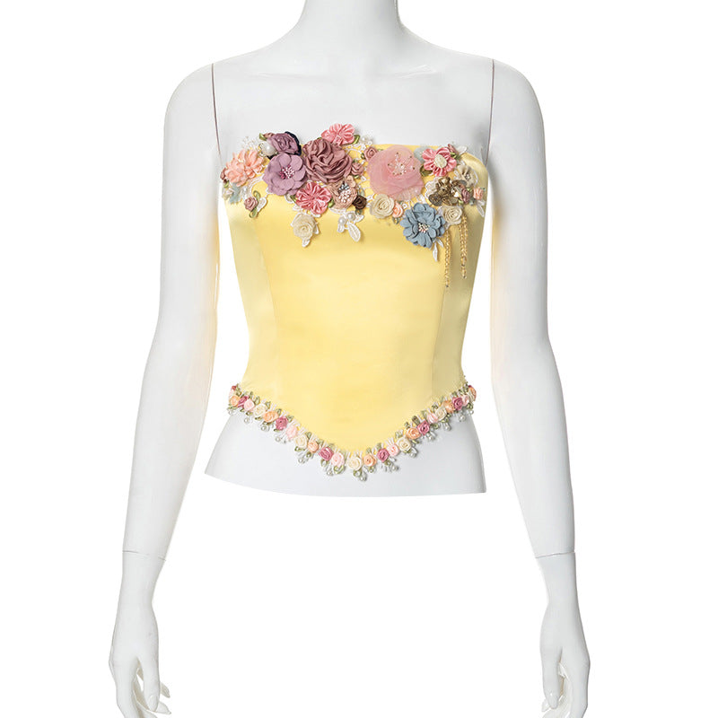 Women's Wrap Crop Top Sleeveless Tank Tops Streetwear Flower