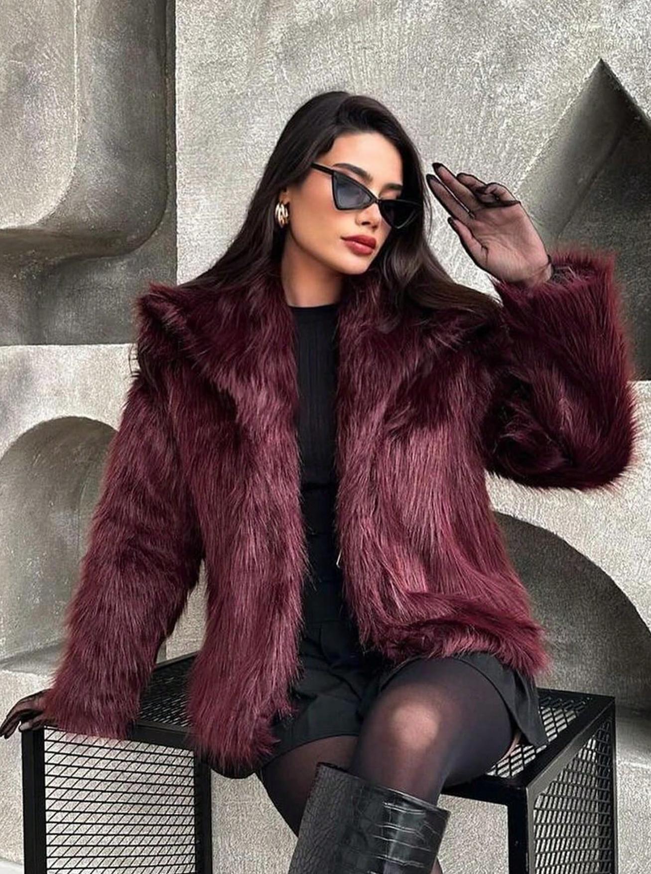 Women's Elegant Solid Color Coat Faux Fur Coat