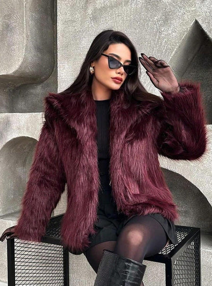 Women's Elegant Solid Color Coat Faux Fur Coat